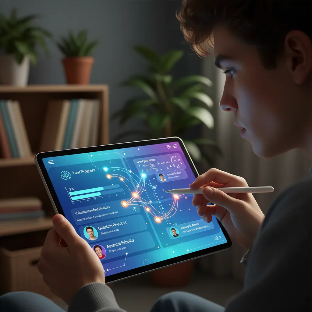 Student using AI adaptive learning on tablet