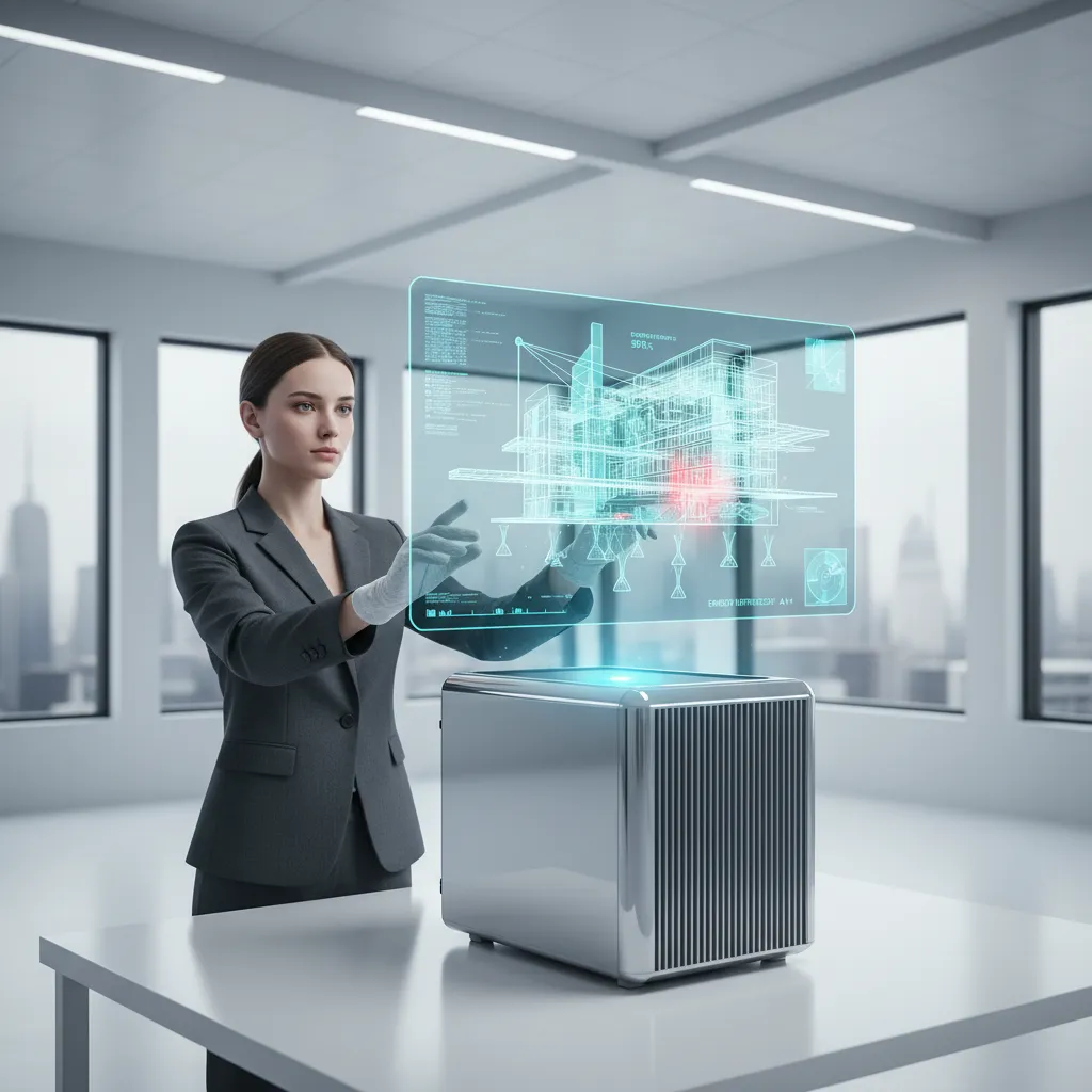 Architect viewing a holographic 3D model from an AI PC