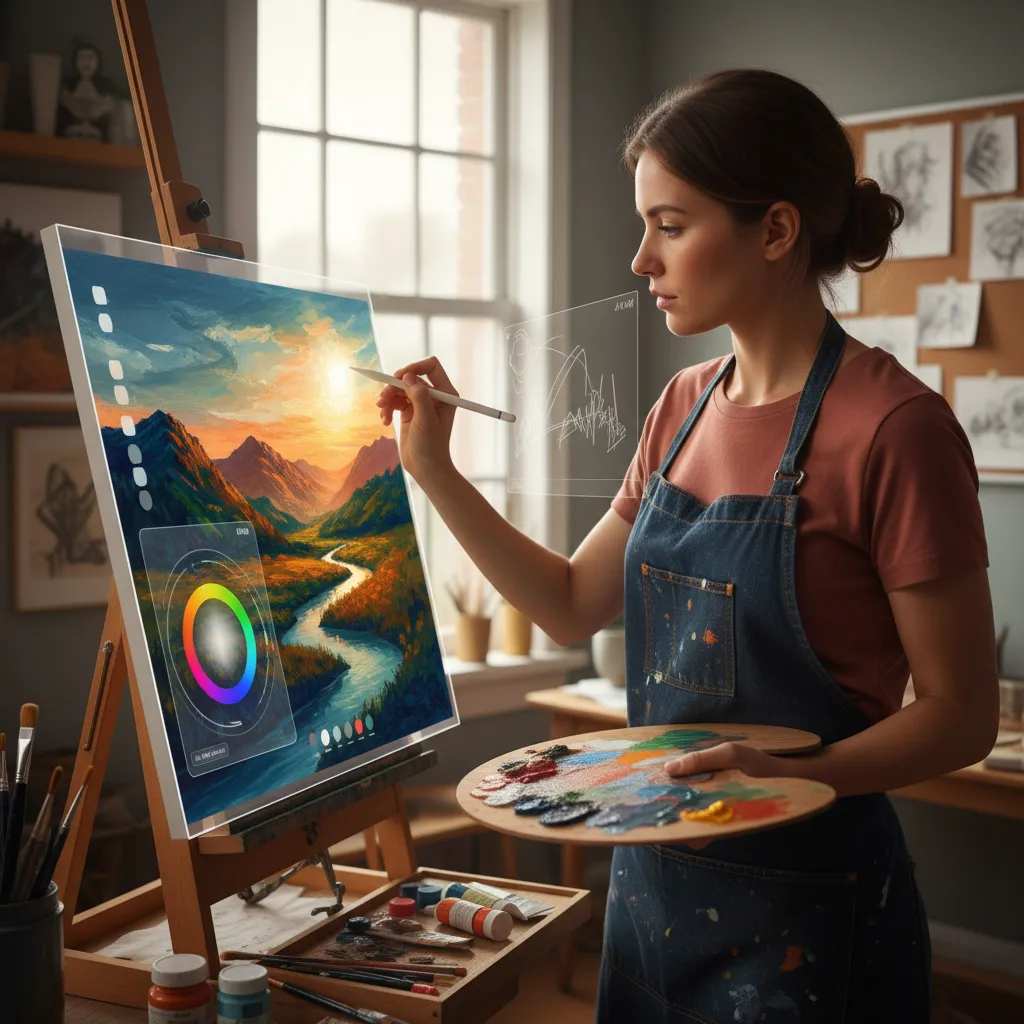 Artist using AI to augment digital painting