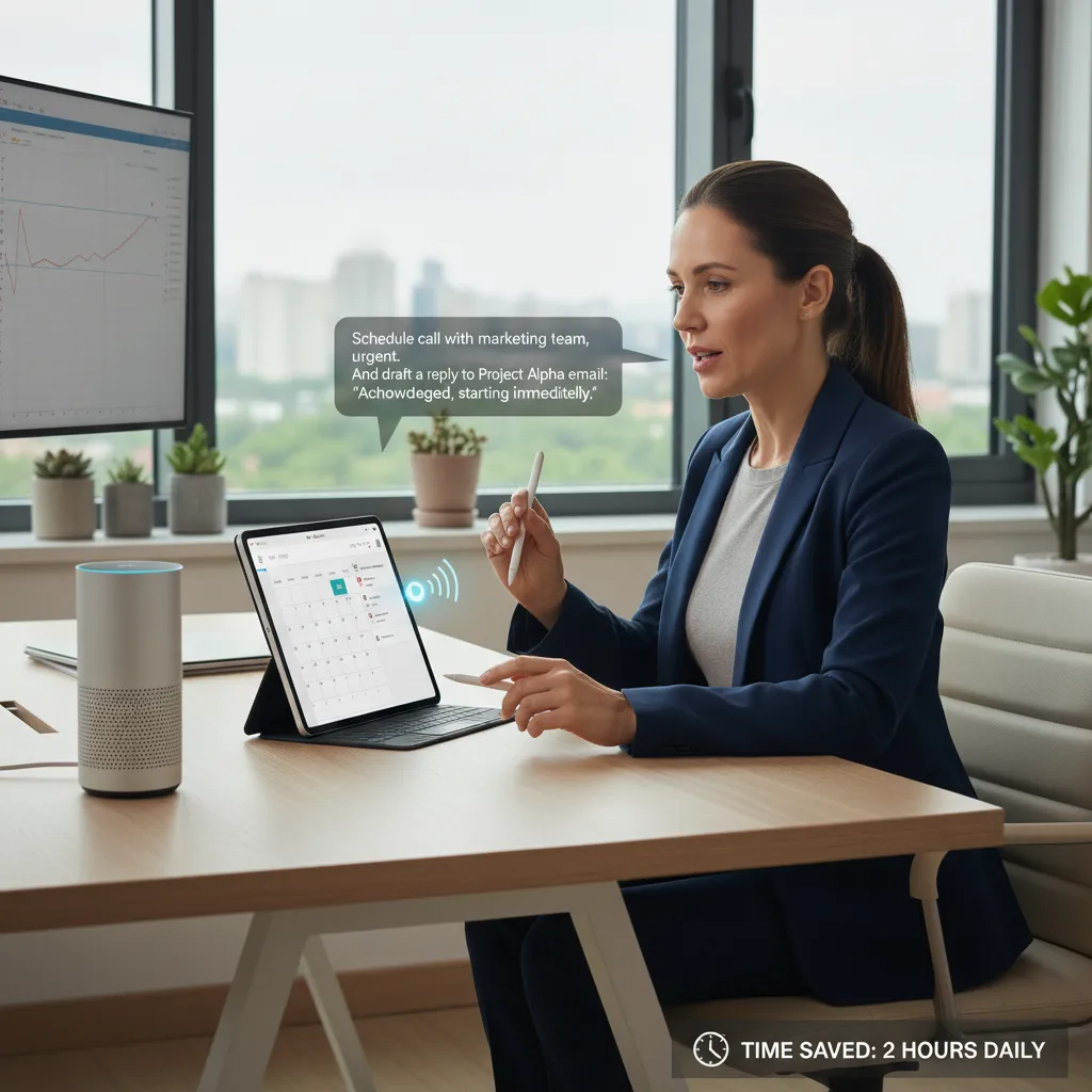 Professional using AI assistant for work productivity