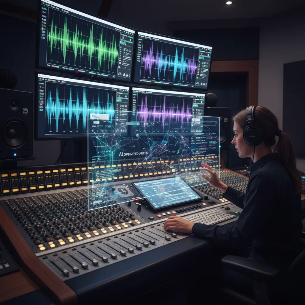 Mastering engineer using AI tools for audio optimization