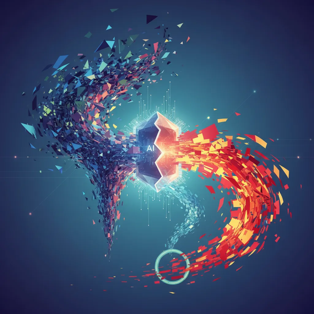 Abstract visual representing AI bias with distorted data.