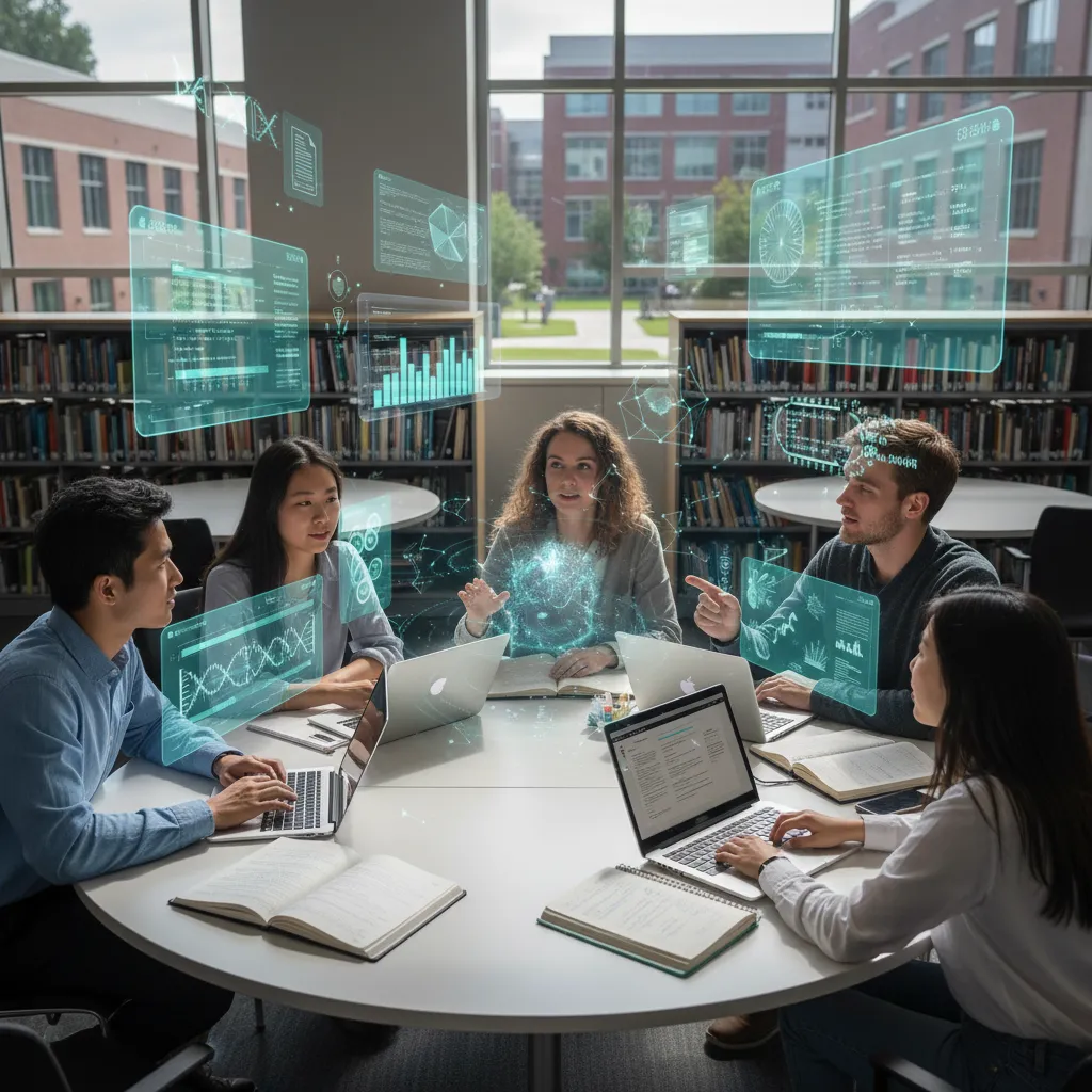 Students collaborating with AI assistance