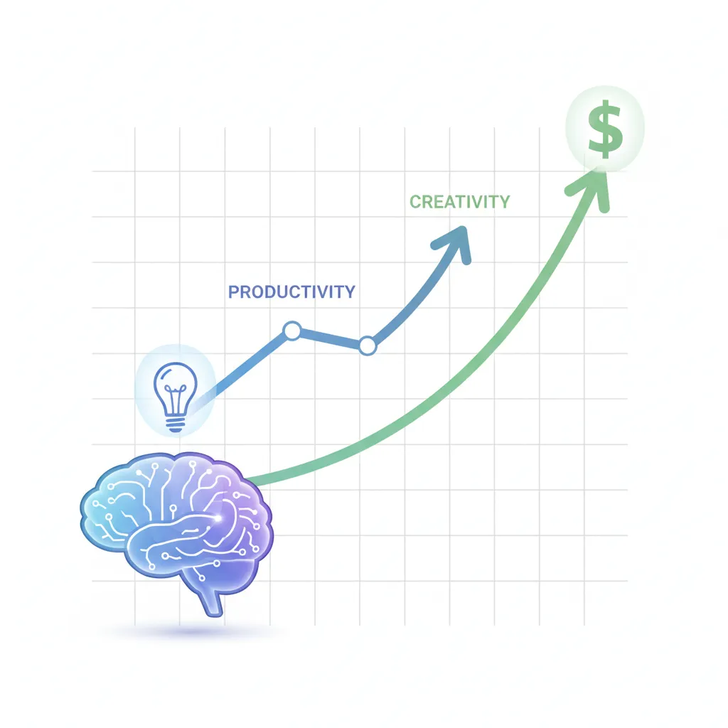 Graph showing productivity and creativity with AI