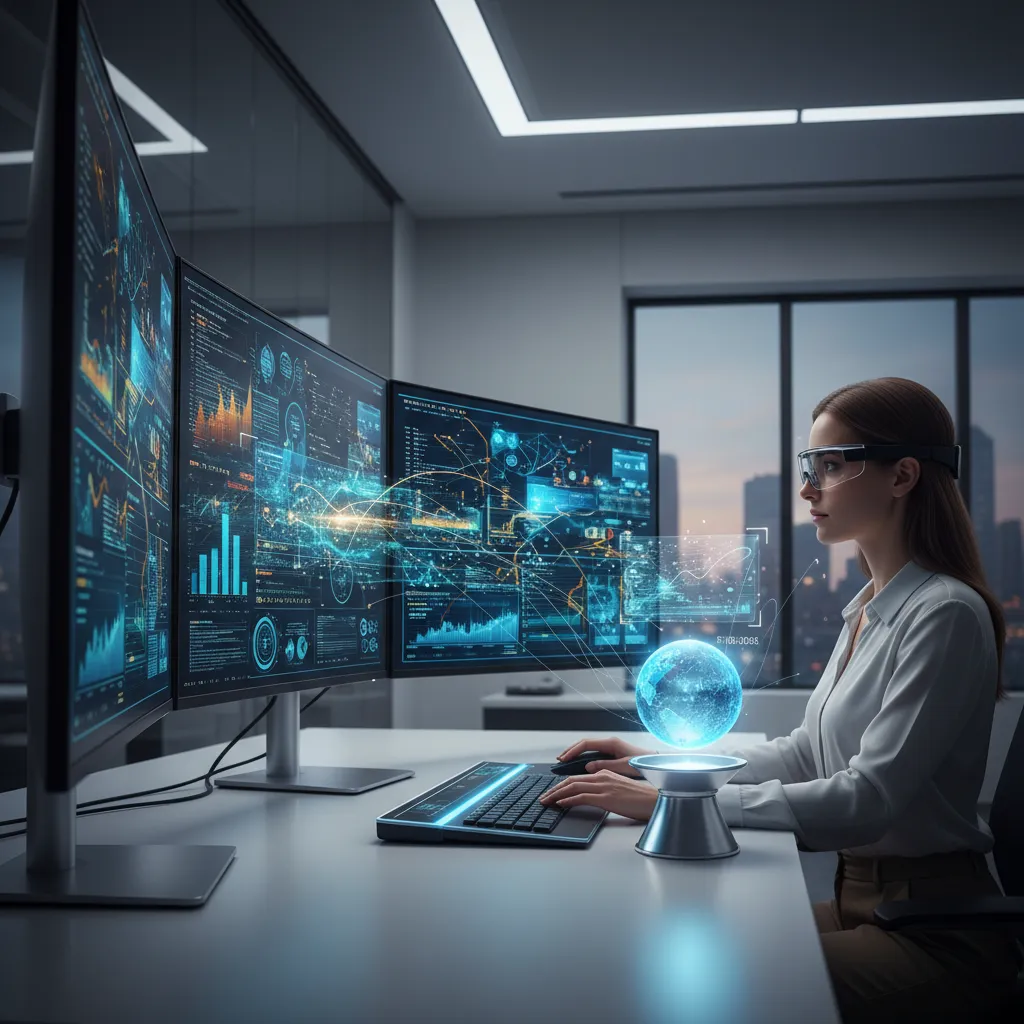 AI agent assisting with data analysis on multiple screens