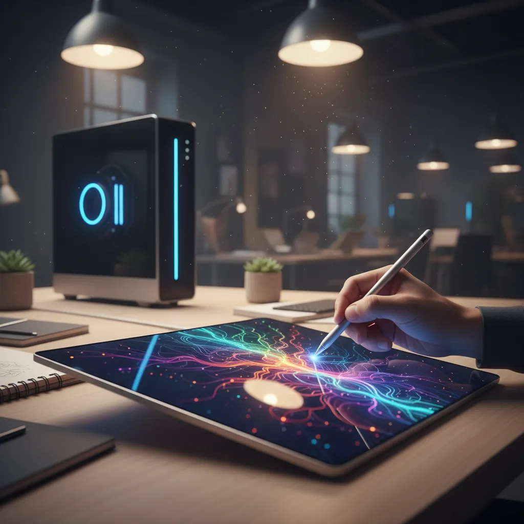 Designer using AI PC for real-time digital art creation