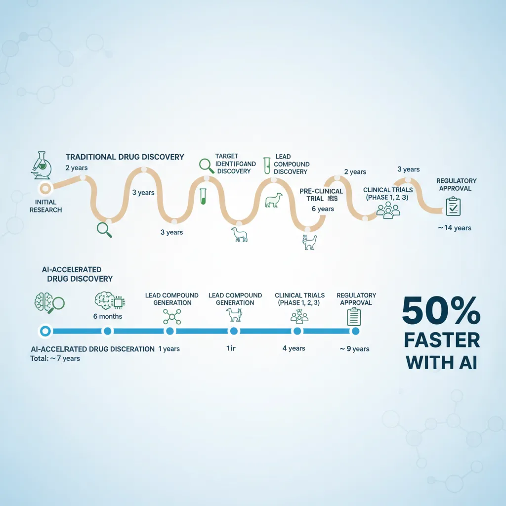Infographic showing accelerated AI drug discovery timeline