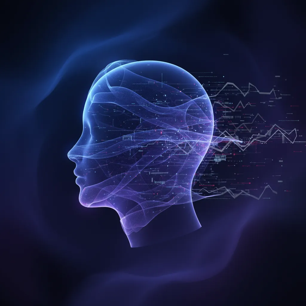 Abstract AI data forming a shield around a head