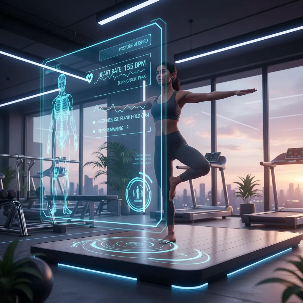 Individual performing a workout with AI feedback on a smart device for personalized fitness.