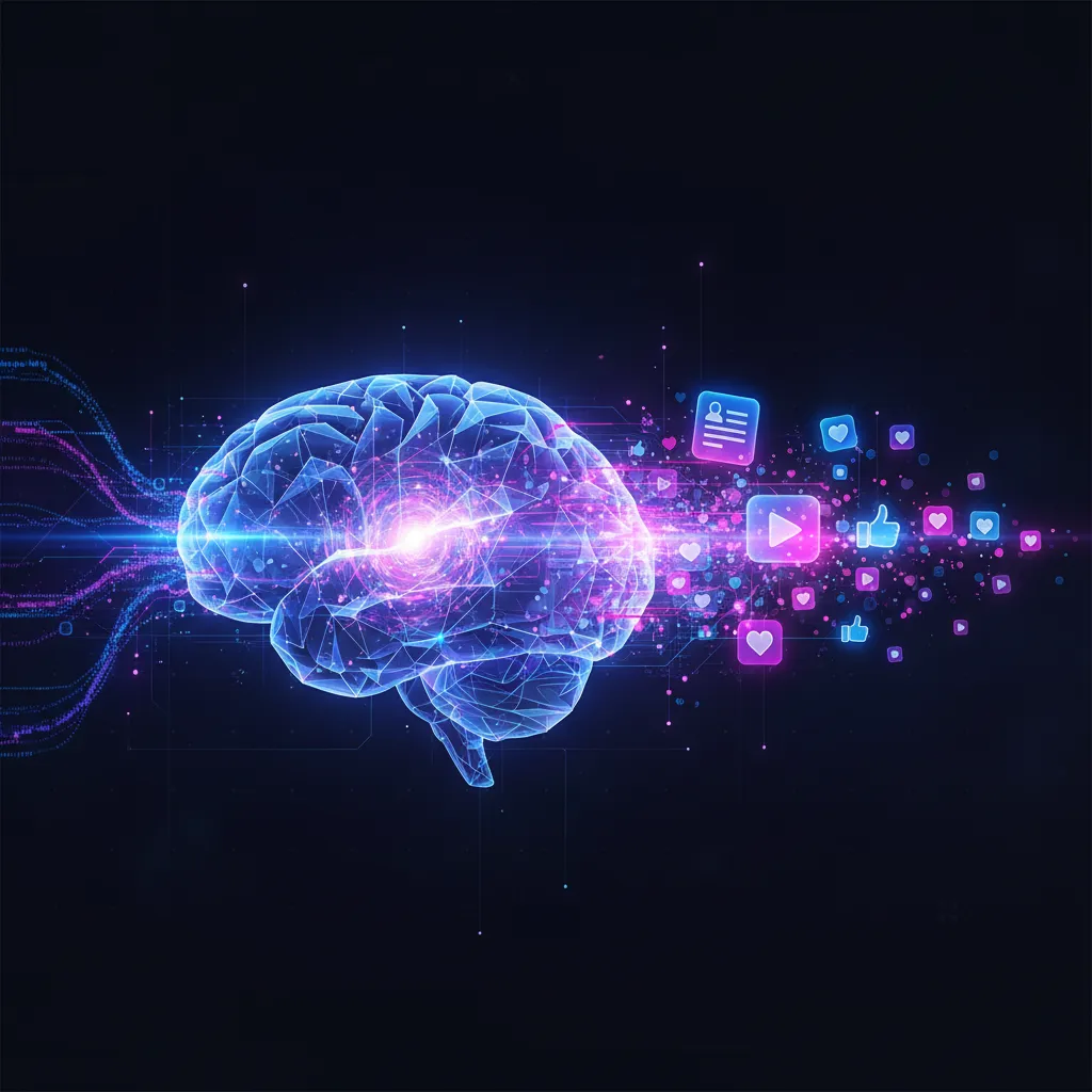 Abstract graphic of AI brain generating diverse content formats.