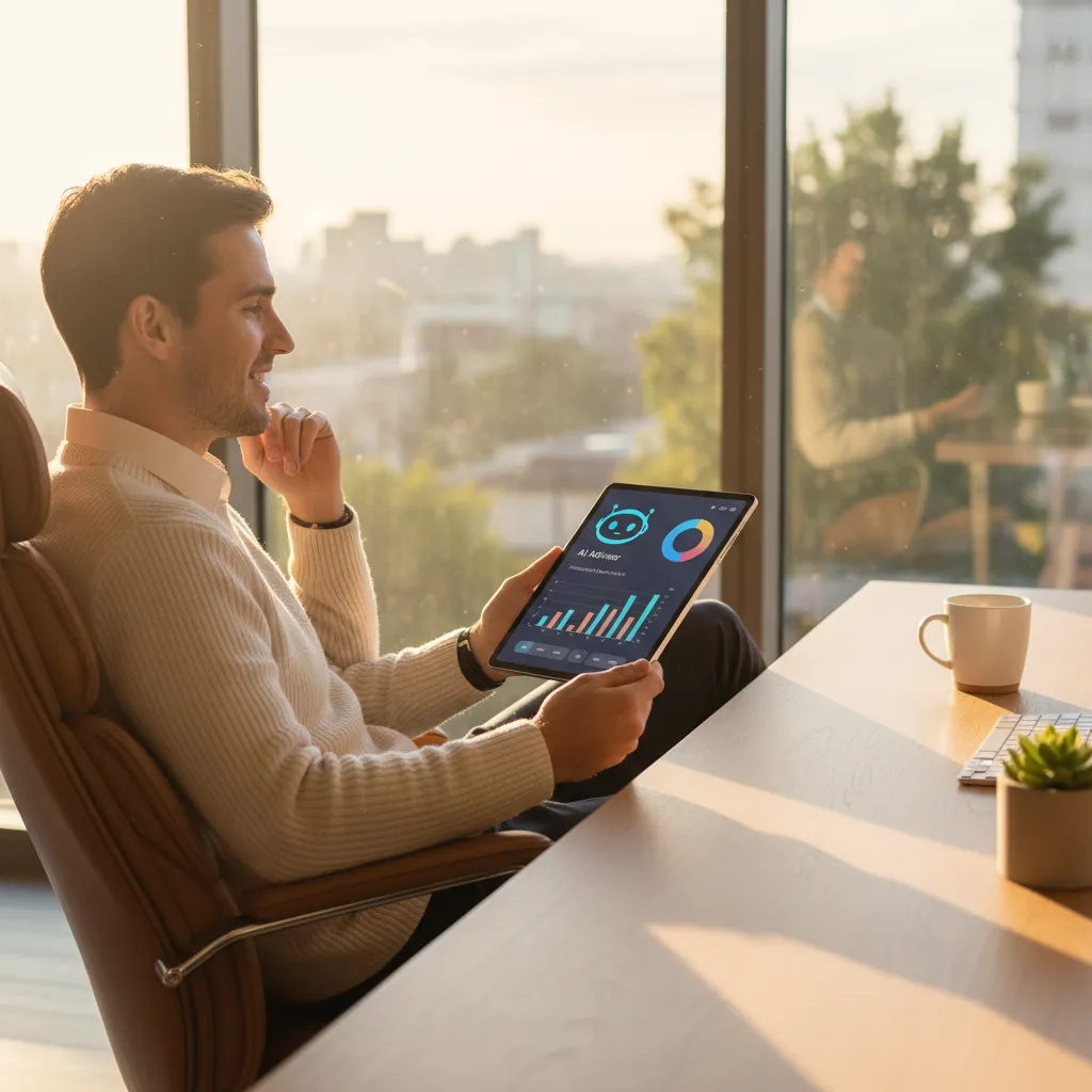 Person reviewing AI investment portfolio on tablet