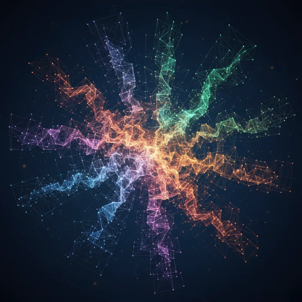 Abstract neural network evolving and adapting, representing AI learning