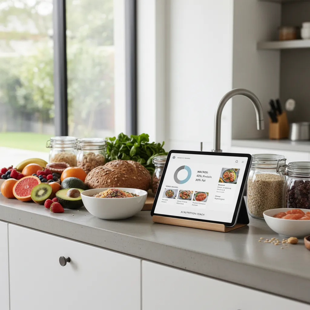 AI personalized meal plan on tablet in kitchen