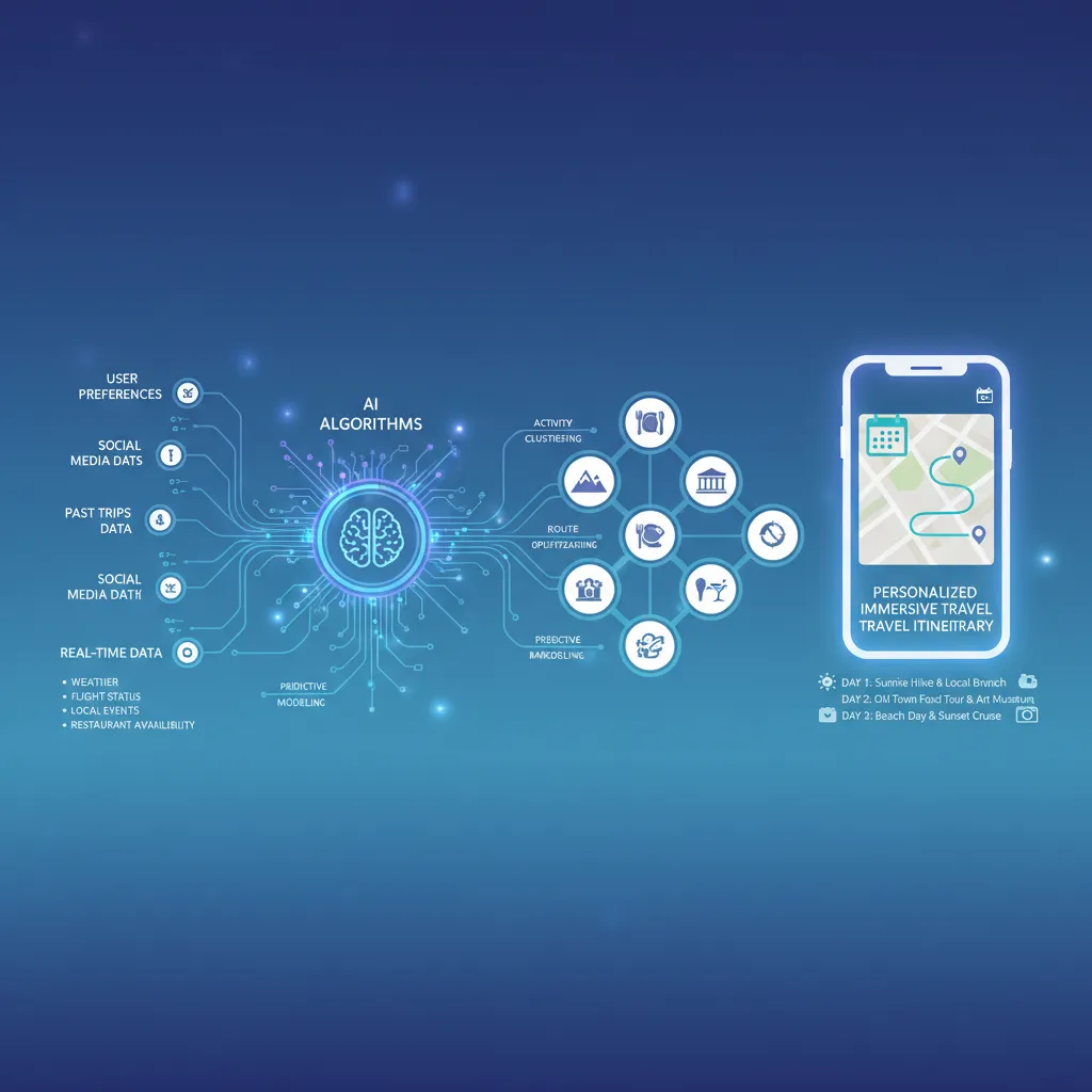 Infographic showing AI creating personalized travel itineraries.