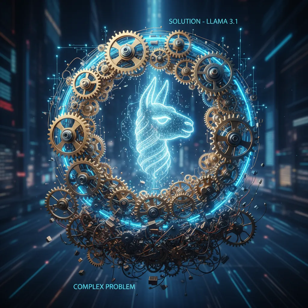 AI solving complex problems with glowing circuits.