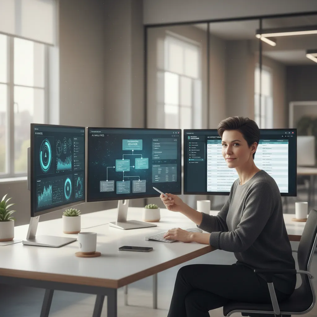 Professional using AI productivity tools on a minimalist desk