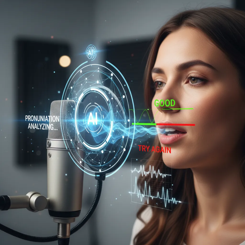 AI analyzing sound waves for pronunciation feedback