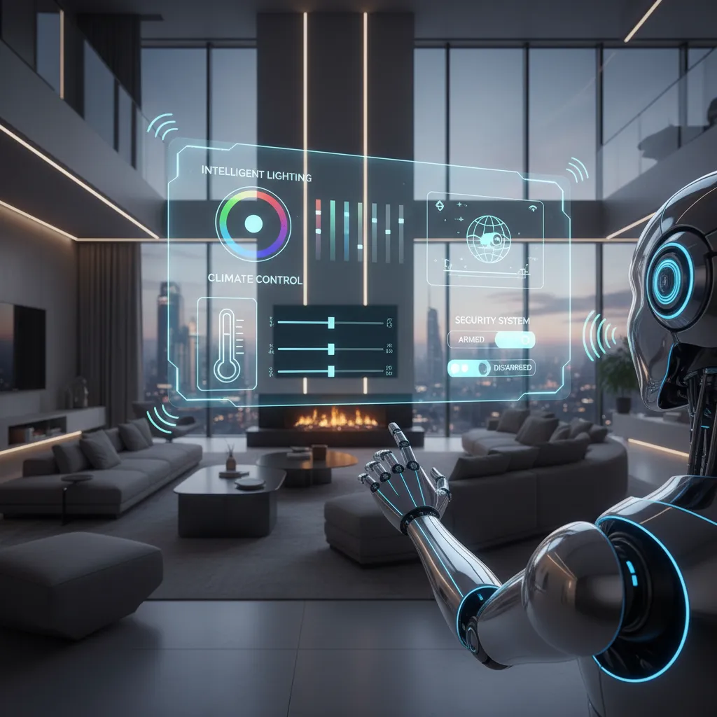 AI robot conducting a virtual tour of a smart home