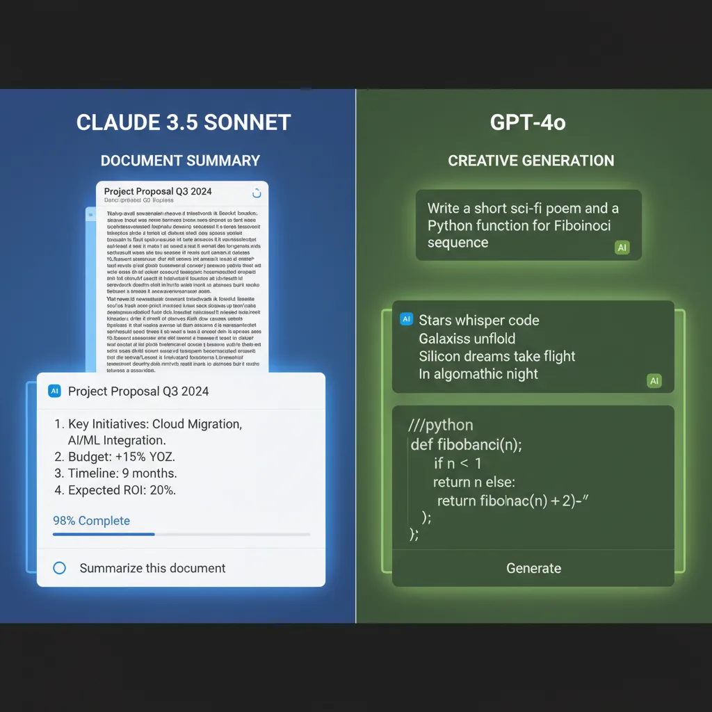 Claude 3.5 Sonnet and GPT-4o interfaces side-by-side