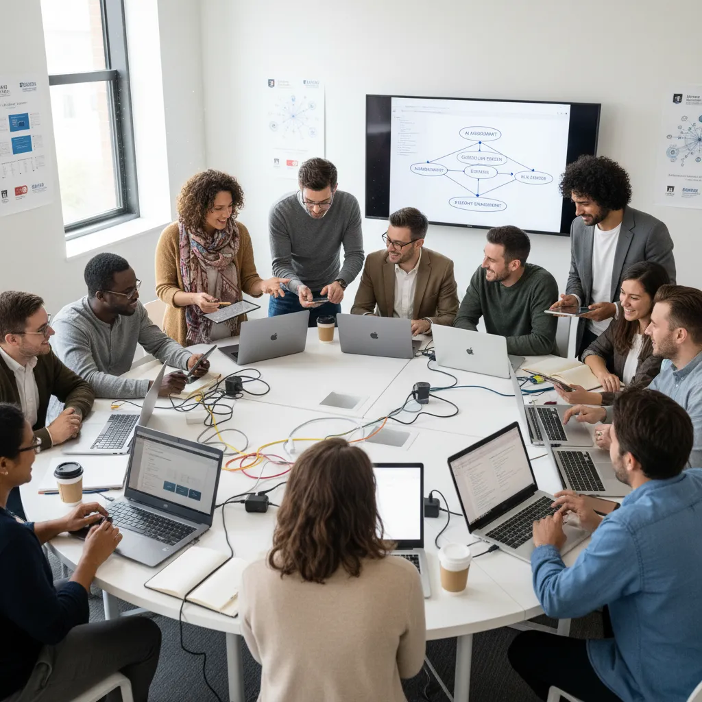 Teachers learning AI tools in a workshop