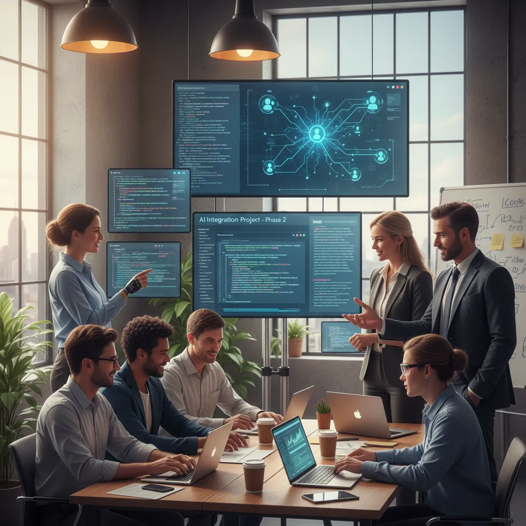 Team collaborating on AI integration strategies
