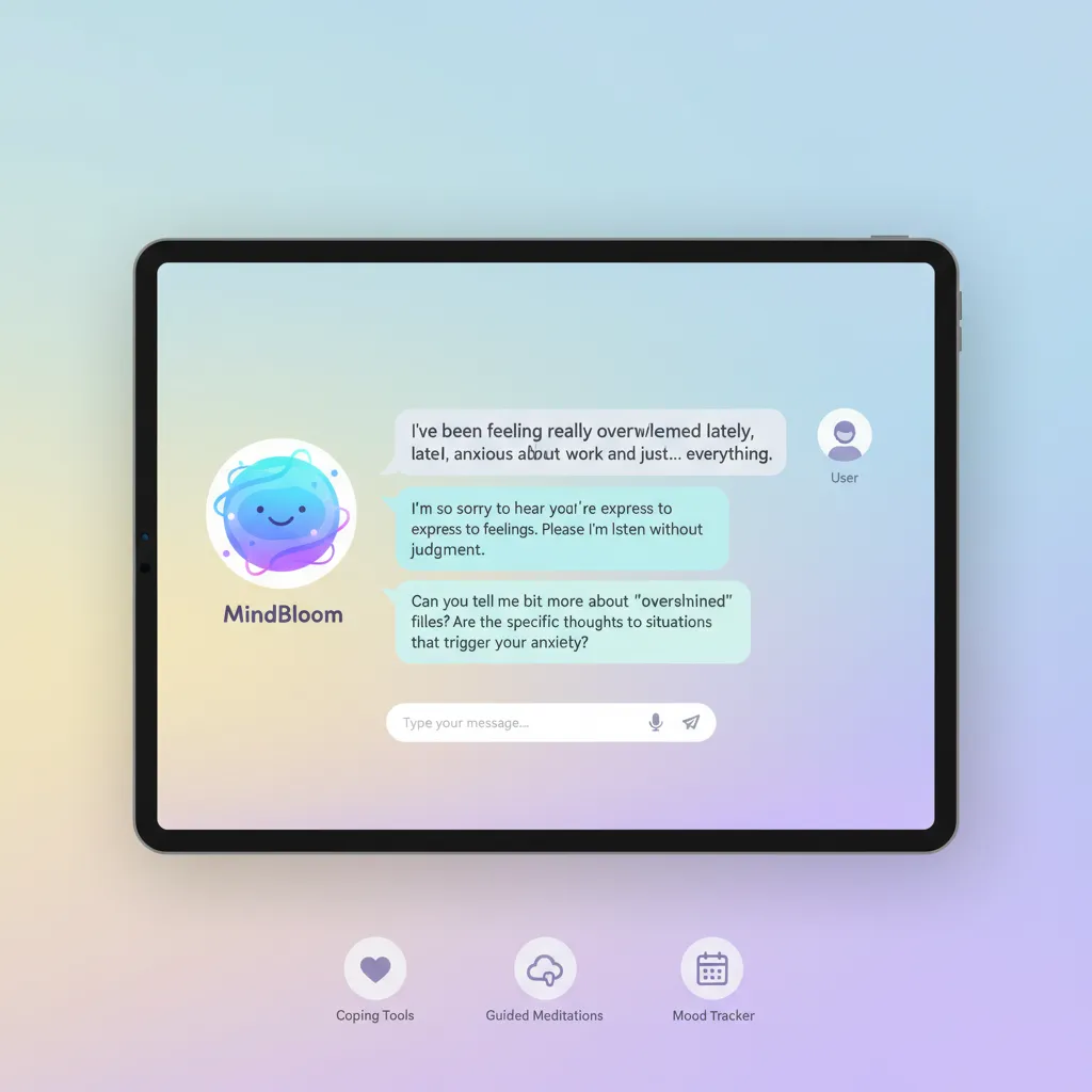 A user interacting with an AI virtual therapist on a smartphone.