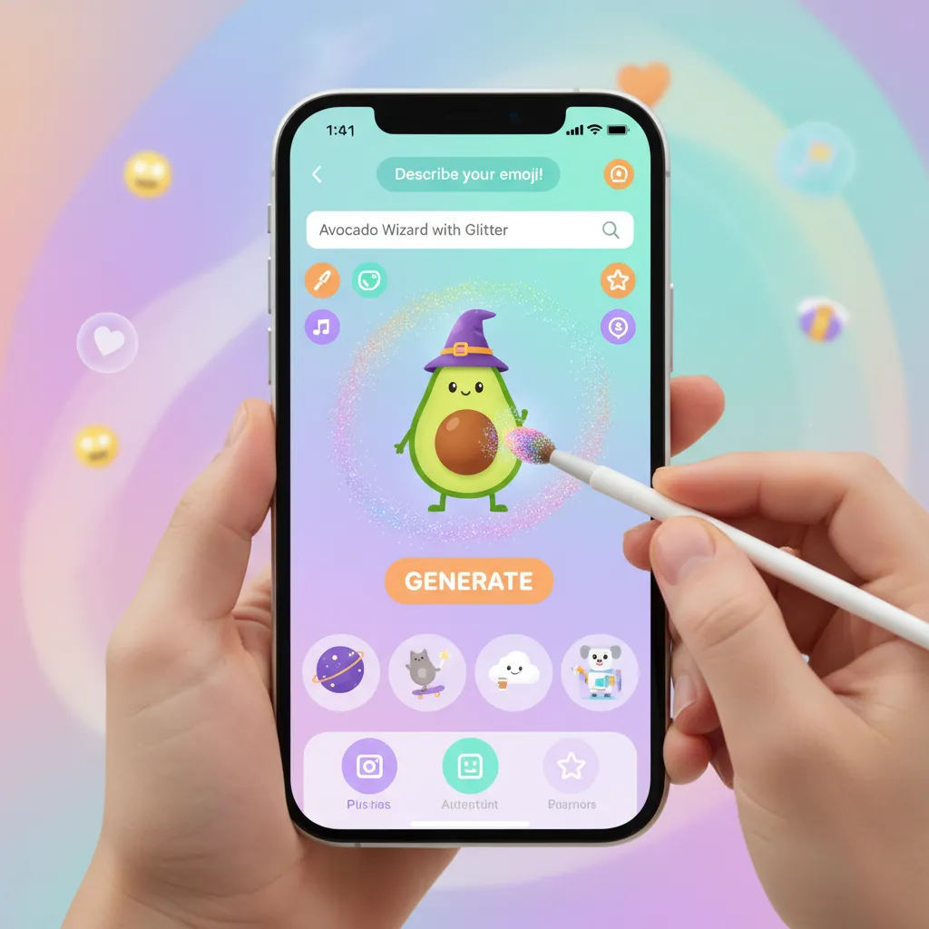 A visual of a user creating a custom 'Genmoji' on their iPhone using a fun and creative interface.