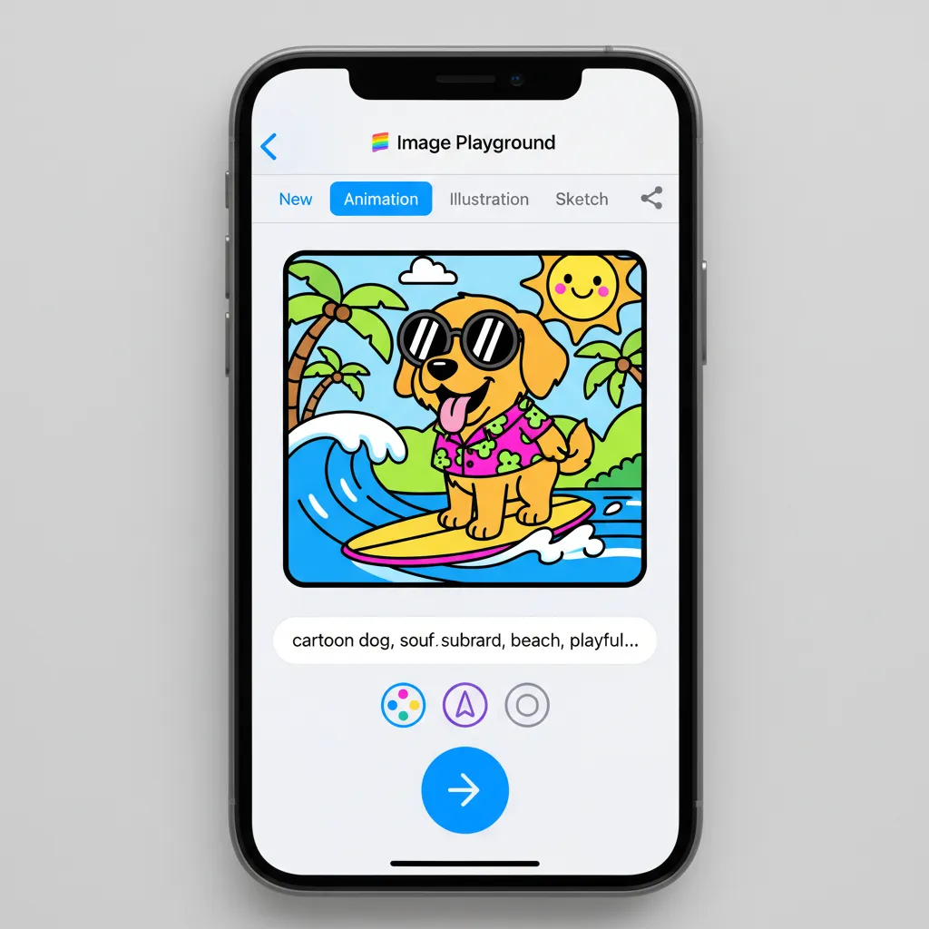 An iPhone screen displaying the new Image Playground app creating a fun, stylized image of an astronaut riding a skateboard.