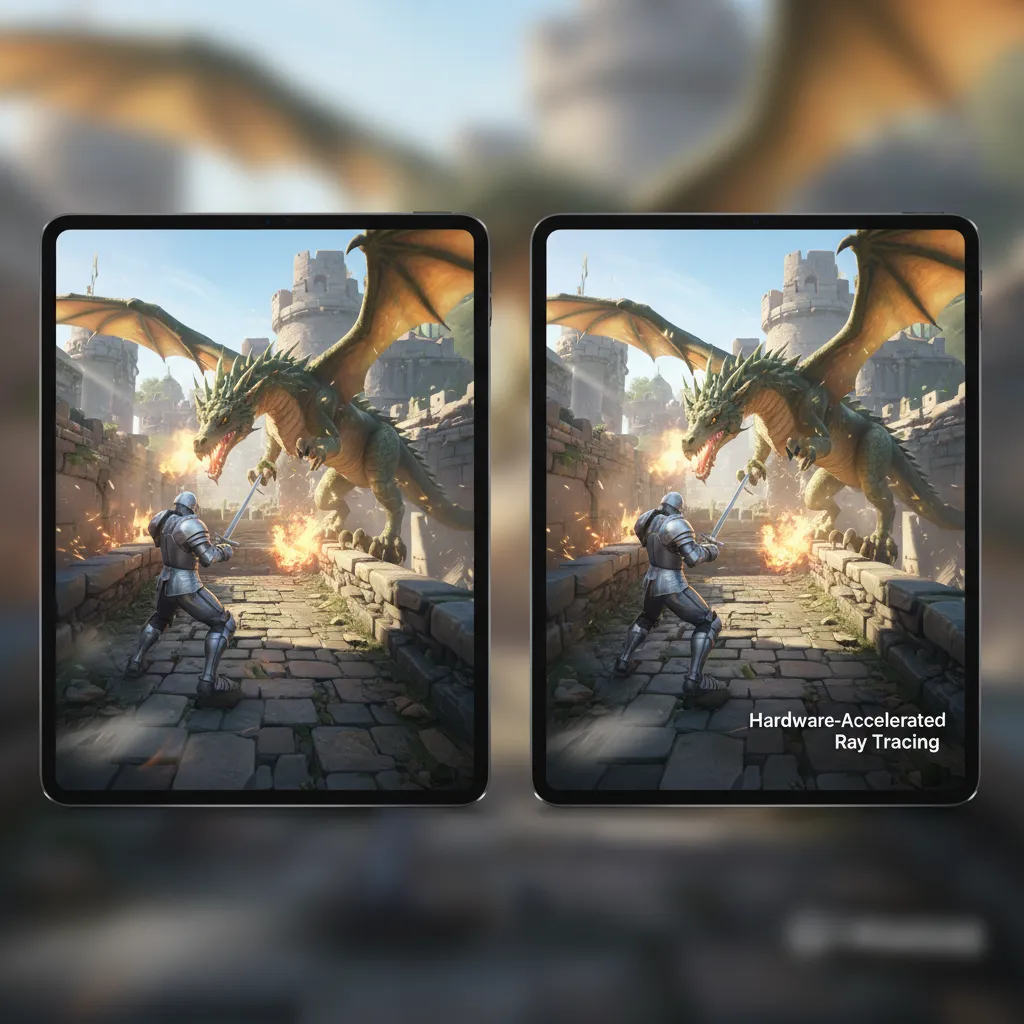 A split-screen image comparing the gaming graphics on an M3 chip versus the new M4 chip.