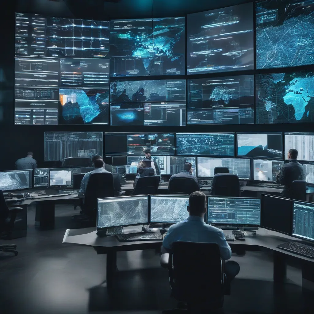 Cybersecurity operations center team monitoring enterprise Zero Trust network security metrics.