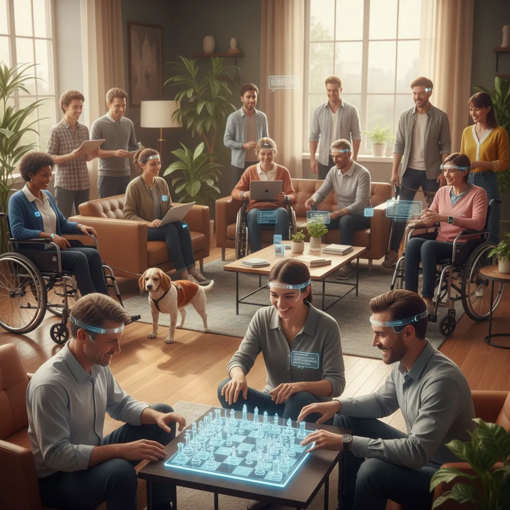 Diverse people using BCI for daily activities, highlighting accessibility