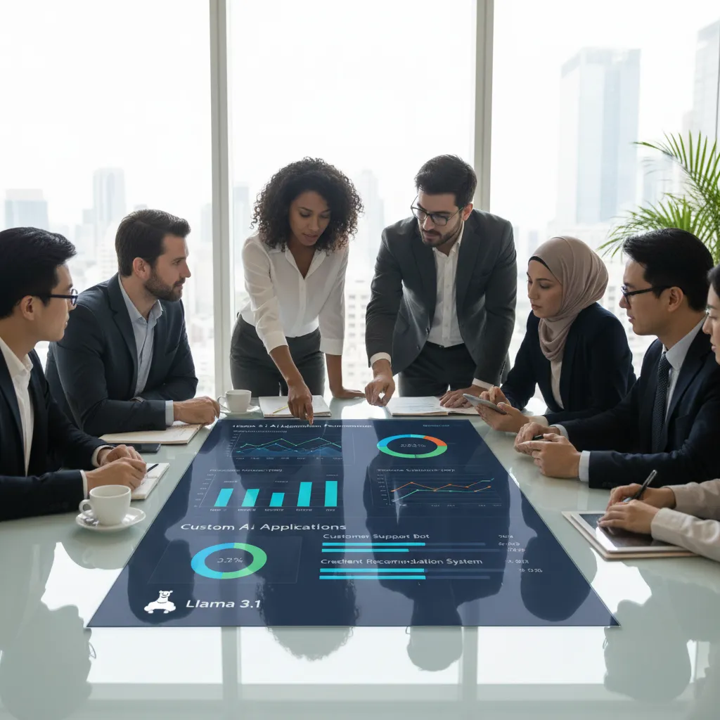 Business team collaborating on Llama 3.1 AI deployment
