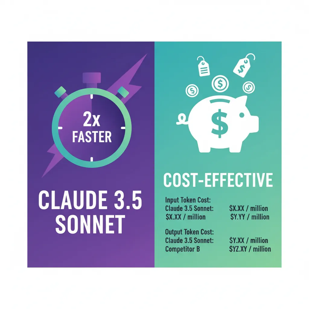 An infographic comparing the cost and speed metrics of Claude 3.5 Sonnet against other leading AI models, highlighting the input token cost advantage of Claude.