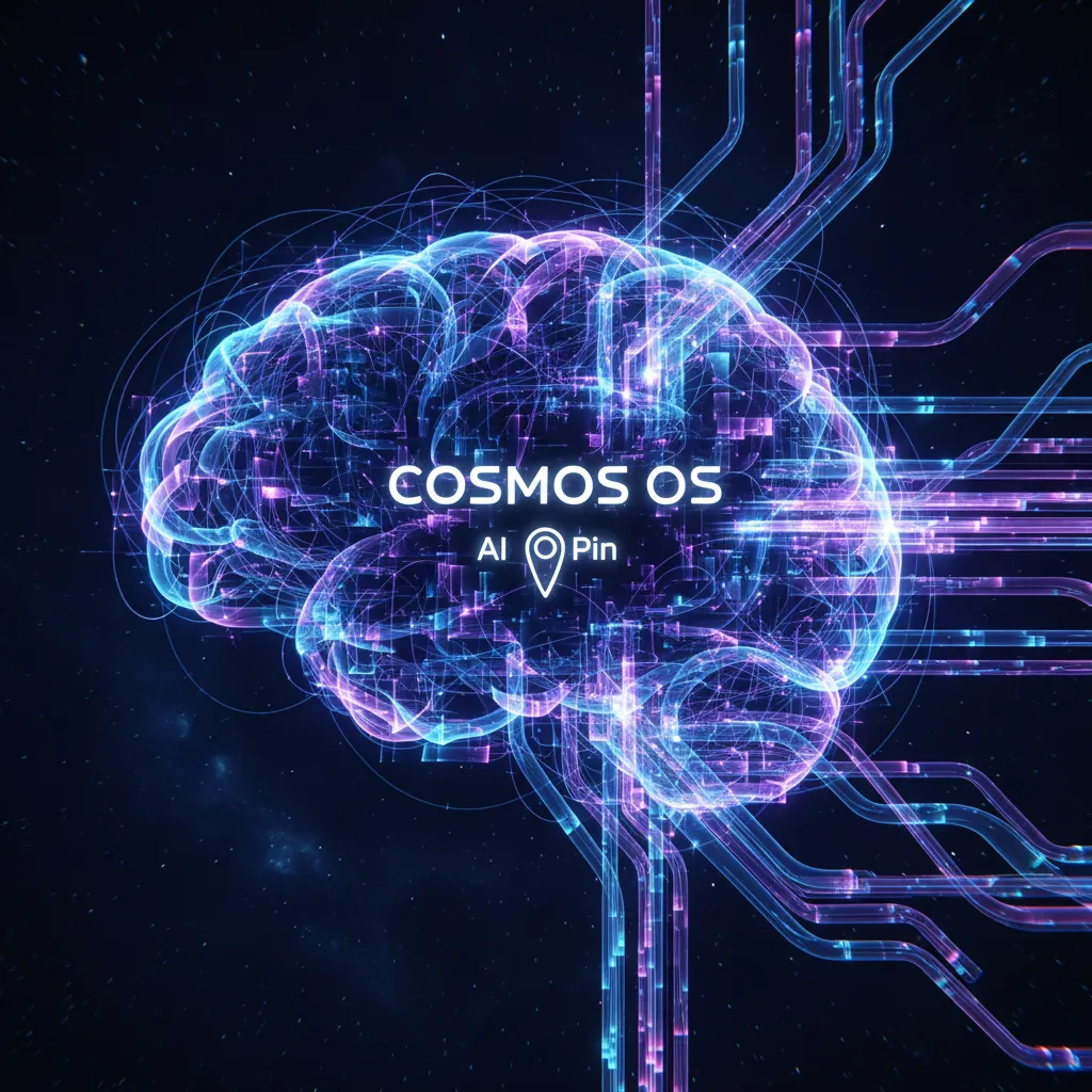 A conceptual image showing AI data streams and neural networks, representing the Cosmos OS.