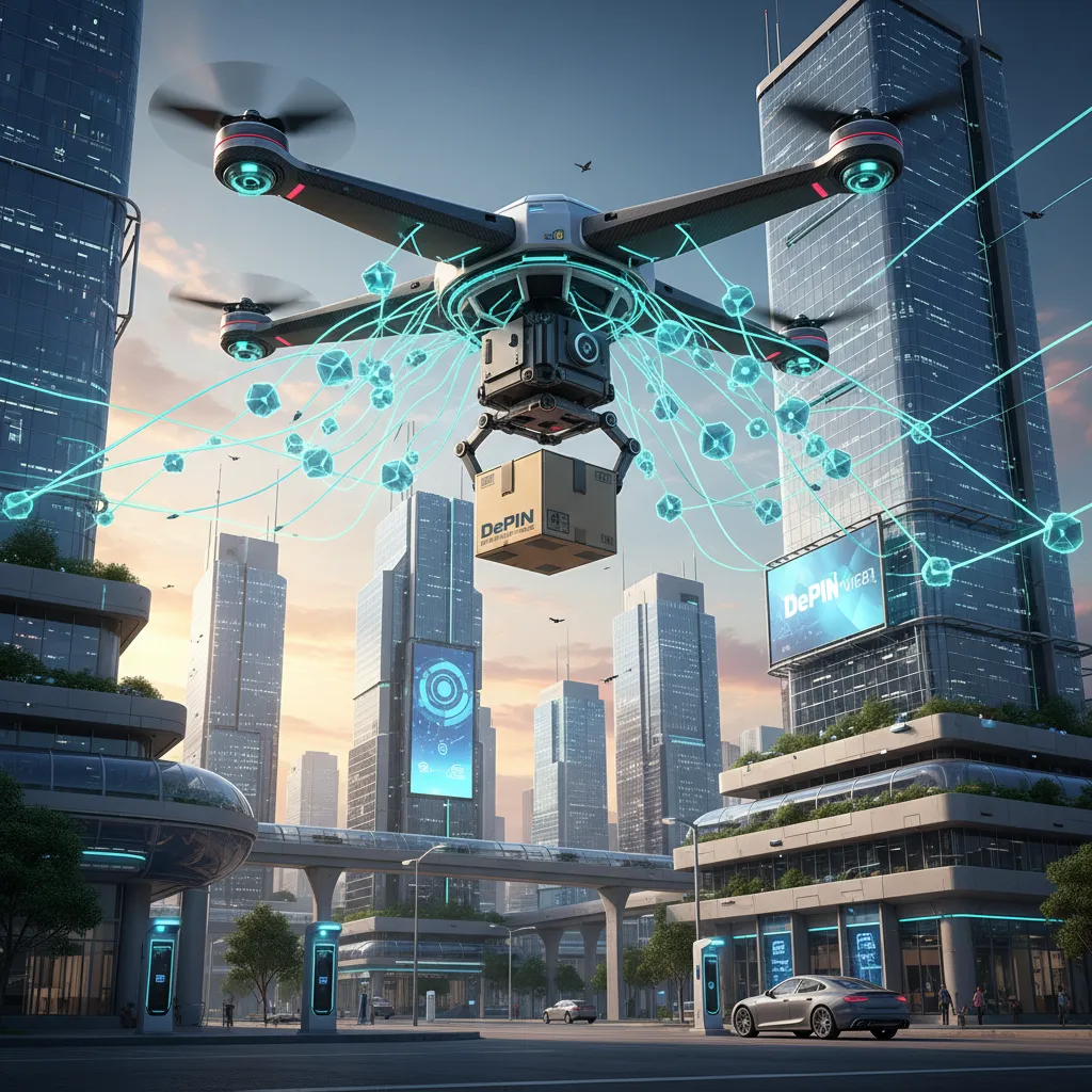 Futuristic drone delivery in a smart city powered by DePIN networks