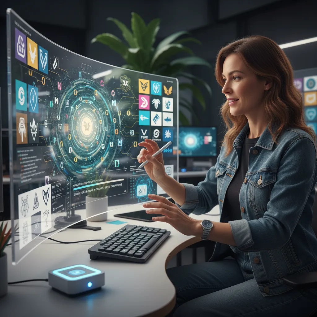 A graphic designer using AI to generate multiple logo variations rapidly.