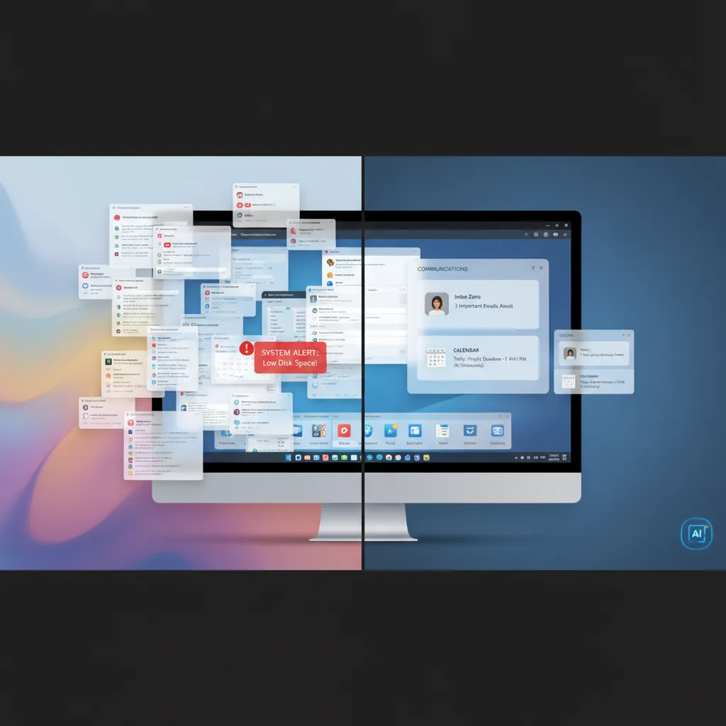 AI transforming a cluttered desktop into an organized workspace