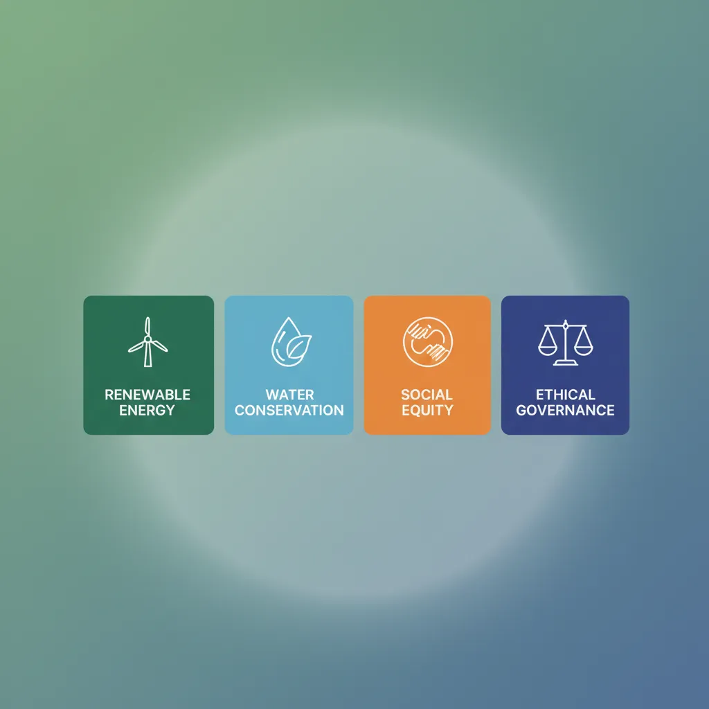 A diverse portfolio chart showing allocations to various sustainable sectors like renewable energy, clean water, and social housing
