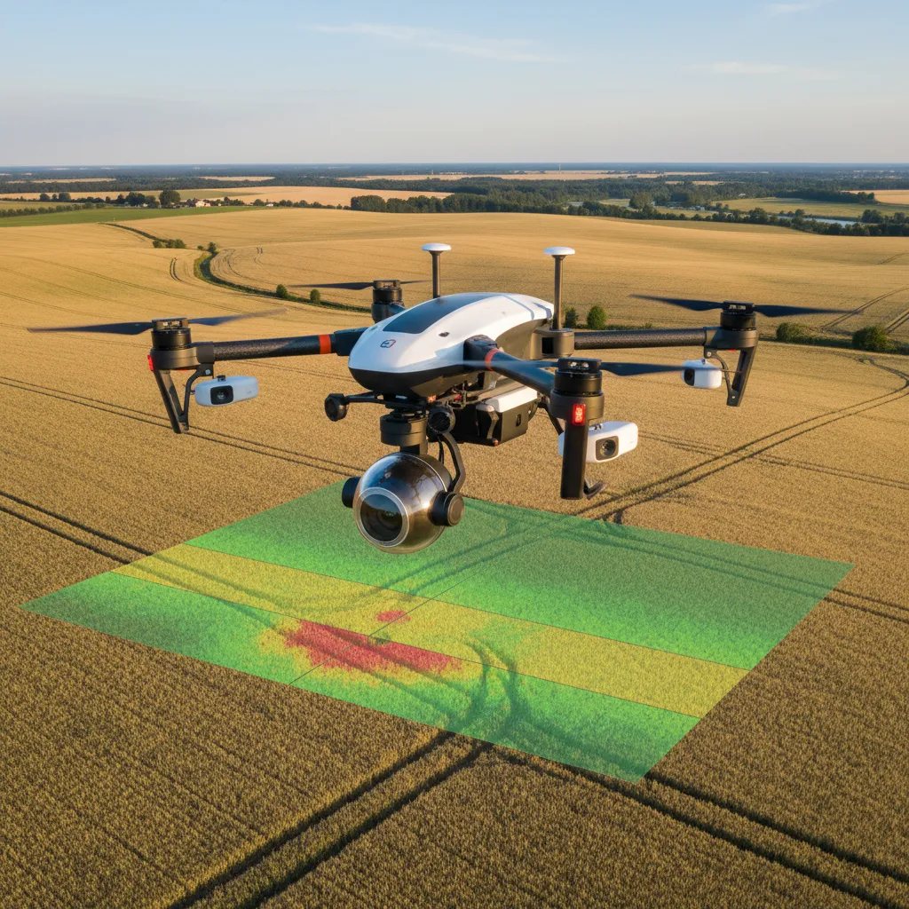 Agricultural drone flying over a field