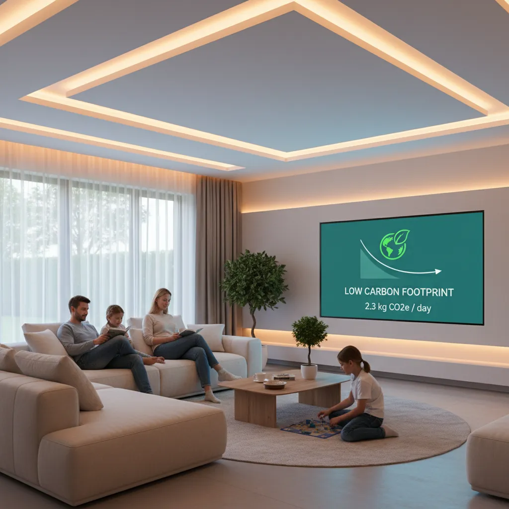Family in a smart home with eco-friendly lighting