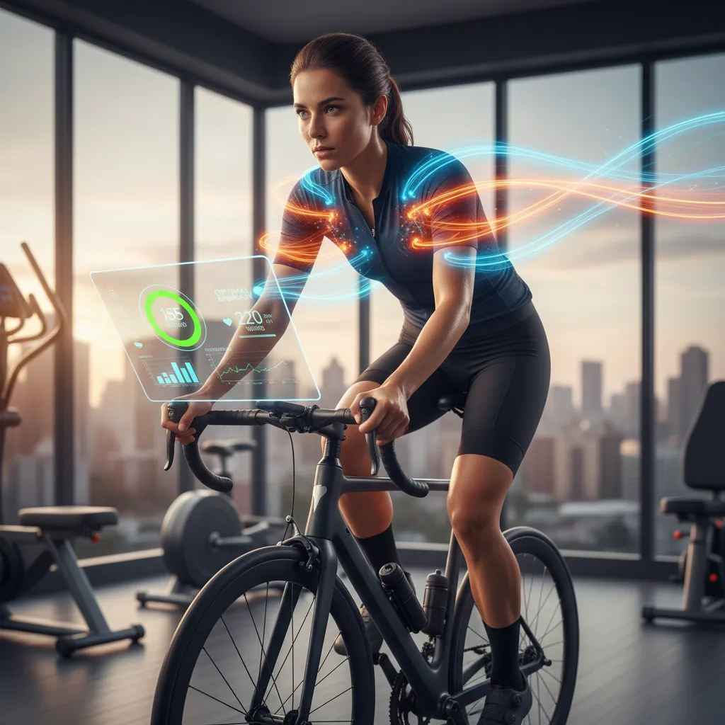 Person exercising with screen showing optimized energy zones from CGM data