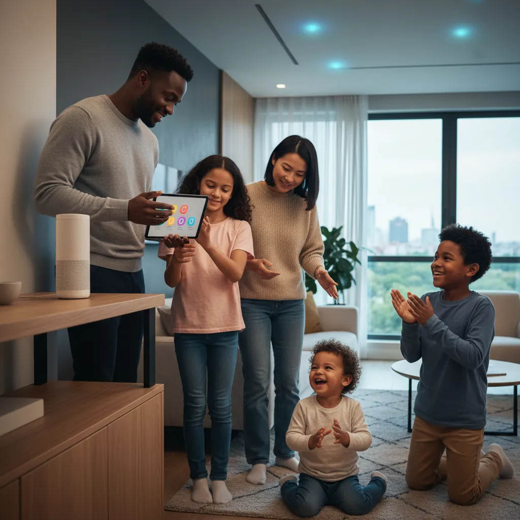 Family using AI smart home controls