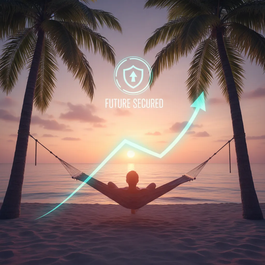 Person enjoying financial freedom through AI planning, sunset view