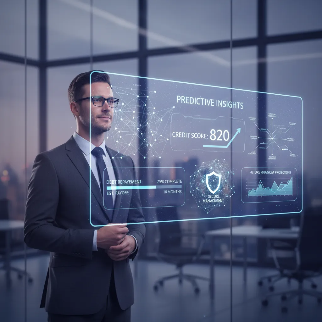 Holographic financial dashboard with AI insights.