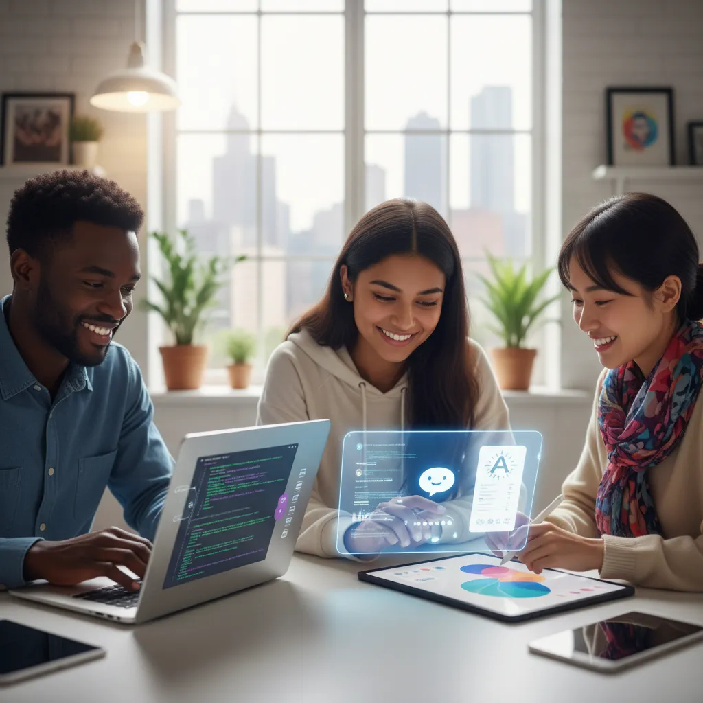 Diverse users happily accessing the new features of GPT-4o on their devices for free.