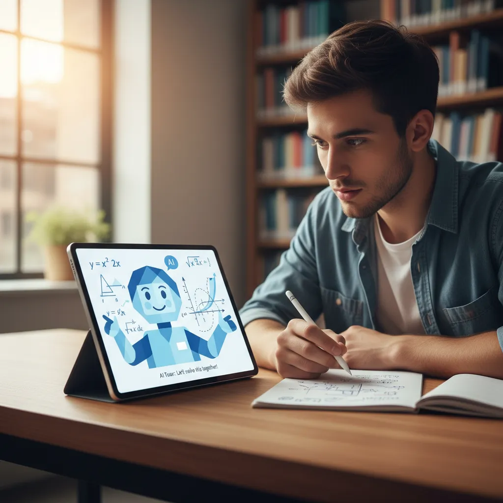 A student using a tablet where GPT-4o is acting as an interactive math tutor, drawing graphs on the screen.