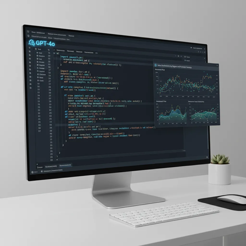 A developer's computer screen showing GPT-4o generating complex Python code for data analysis.