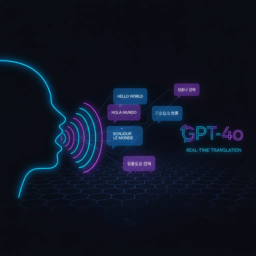 A visual of GPT-4o's real-time voice translation feature showing soundwaves turning into text.