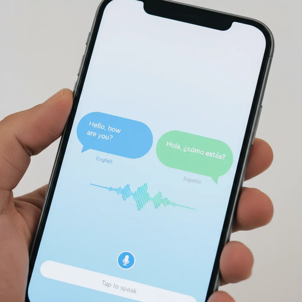 A smartphone screen showing a live translation of a spoken conversation, demonstrating GPT-4o's real-time voice capabilities.