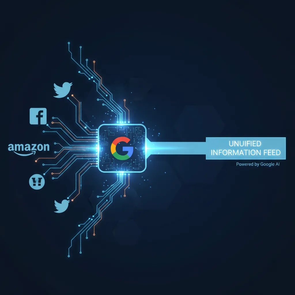 A diagram illustrating how Google's AI Overview pulls information from multiple web sources to create a single, cohesive answer.
